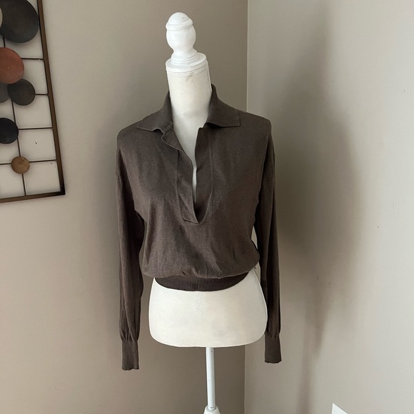 Good American Collared Henley Sweater 0/00 - Picture 2 of 11